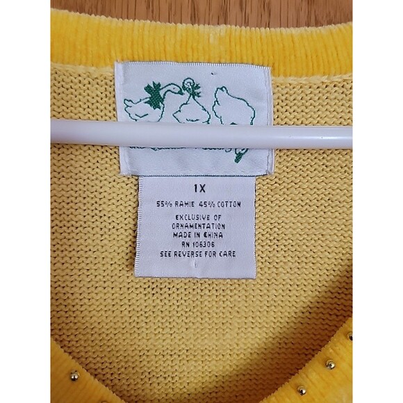 The Quacker Factory Sweater Womens 1X Yellow Butterfly V Neck Bling Casual - Picture 5 of 8